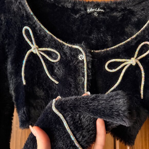 For Love and Lemons Black Cropped Cardigan and Black Matching Mini Skirt Set - Picture 3 of 10